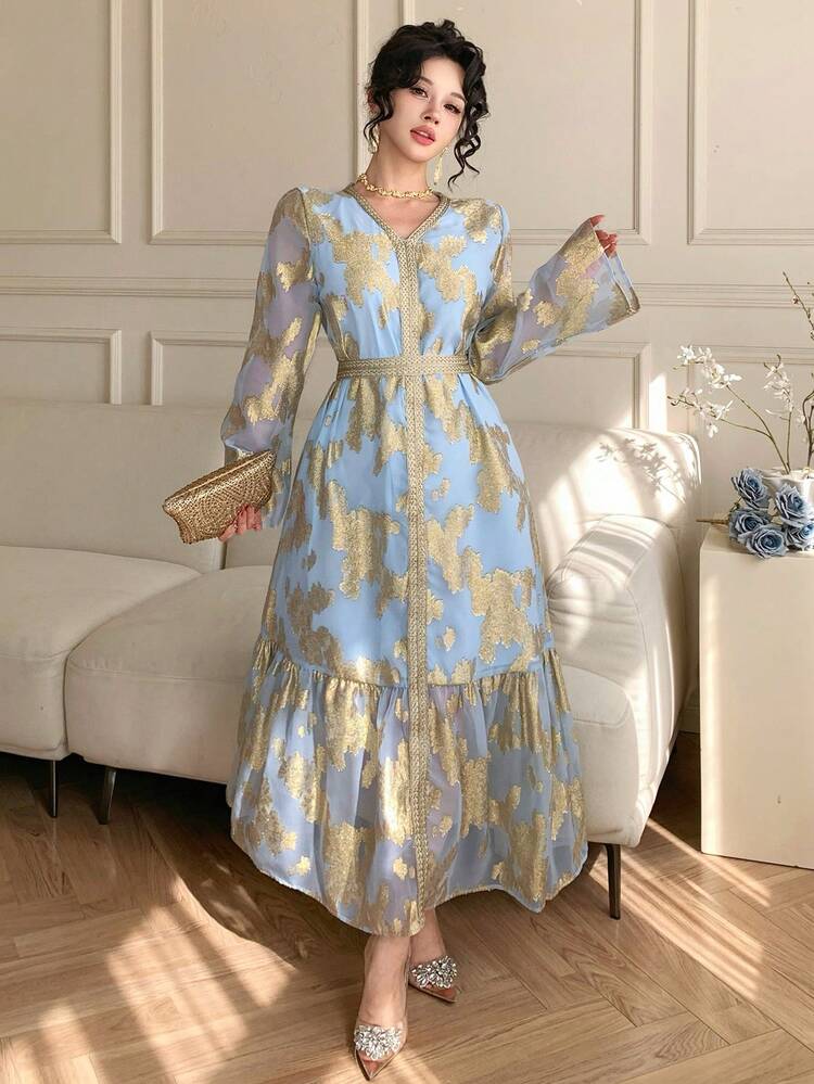 Women's Elegant Jacquard Ribbon Patchwork Dress, Formal Occasion Sundress