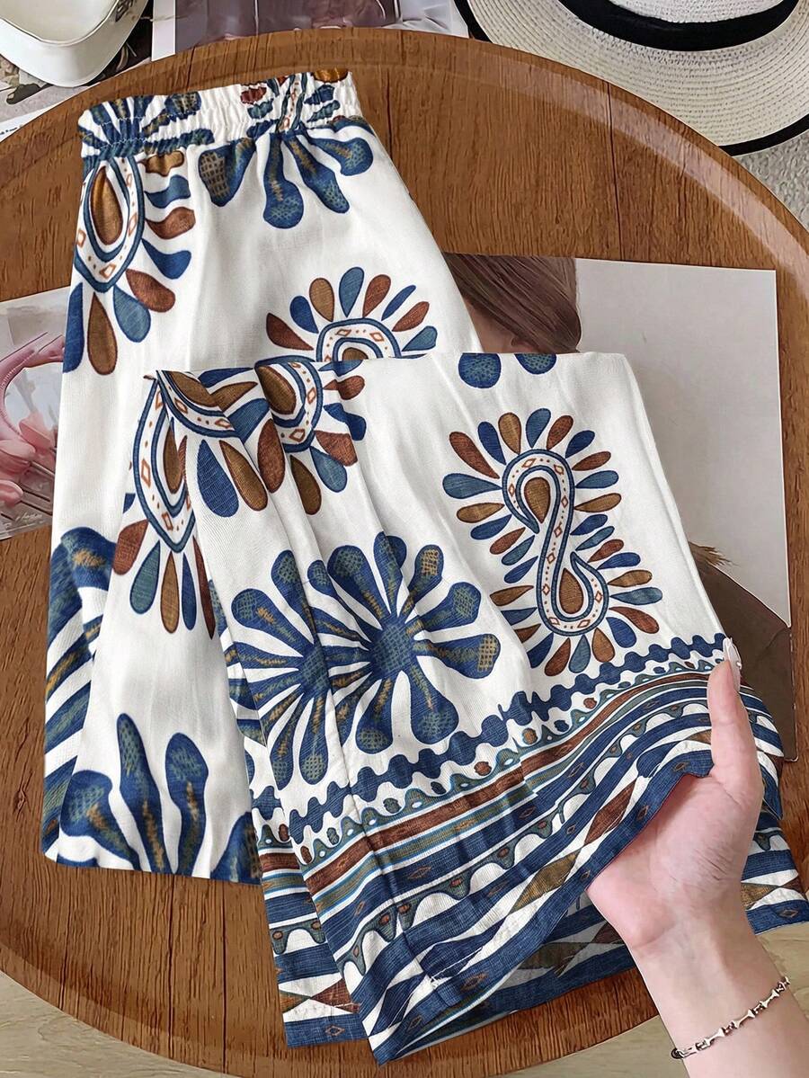 Rusticease Pantalones casuales sueltos con cintura elástica y estampado para mujer - Multicolor - Ver 1