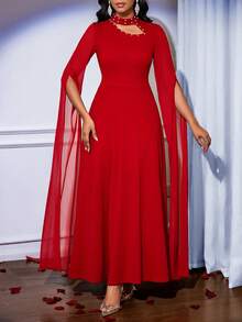 SHEIN Lady 女士长裙 - 酒紅色 - 查看 3