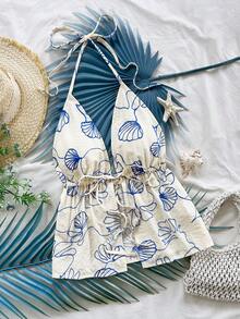 Soleia Casual V-Neck Tie Backless Textured Fabric White Women Tank Top, Suitable For Party, Holiday, Date, Valentine's Day, Afternoon Tea - Multicolor - View 1