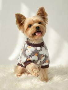 PETSIN 1件宠物法兰绒黑白爱心印花保暖圆领衫，适合狗狗穿着 - 彩色 - 查看 3