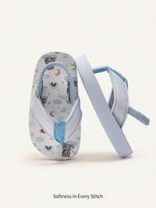 Cozy Pixies Summer Fashionable Versatile Beach Vacation Seaside Fun And Cute Pattern Flip-Flops With Baby Slippers, Light, Can Be Worn Indoors And Outdoors. - Blue - View 1