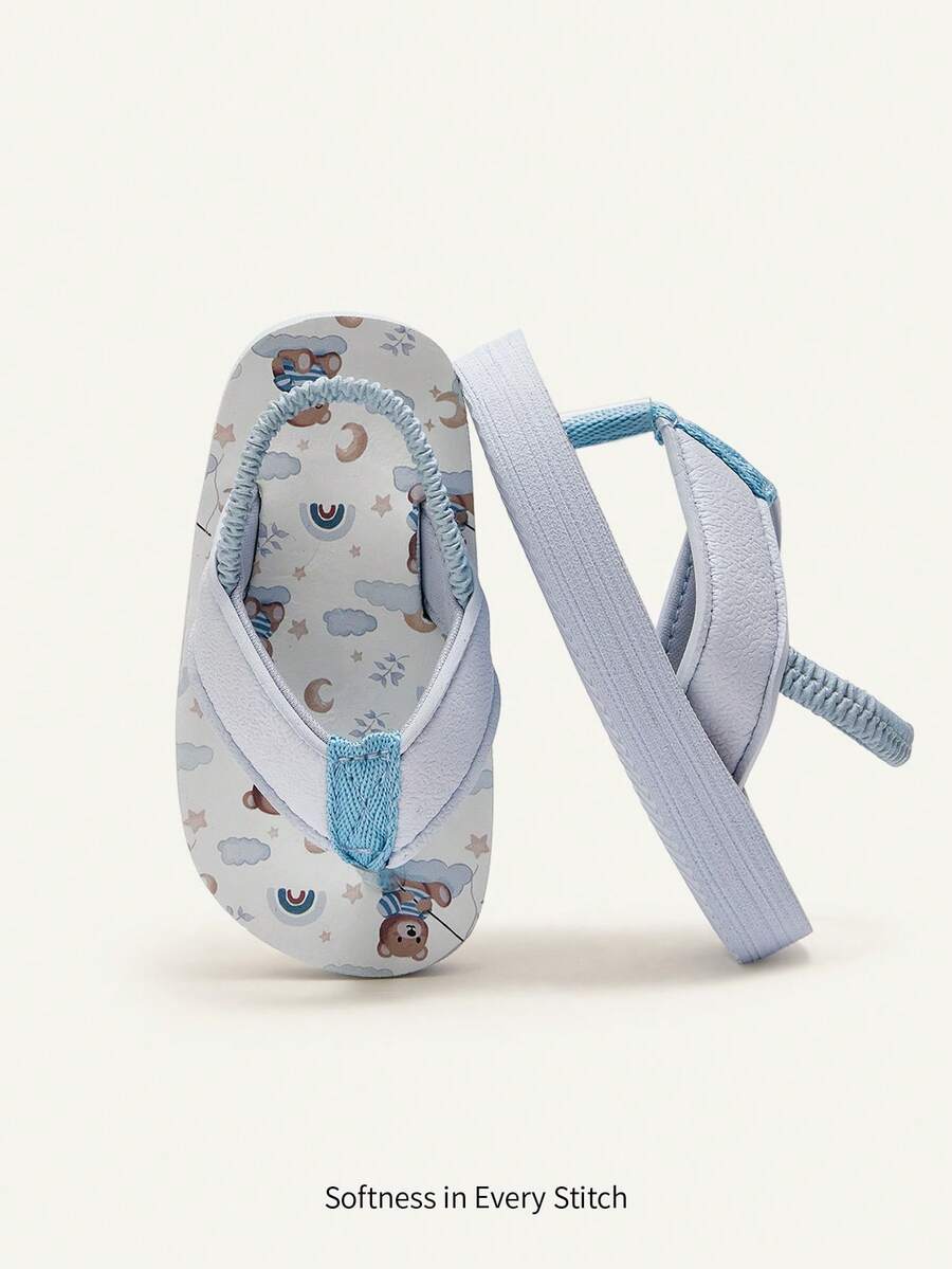 Cozy Pixies Summer Fashionable Versatile Beach Vacation Seaside Fun And Cute Pattern Flip-Flops With Baby Slippers, Light, Can Be Worn Indoors And Outdoors. - Blue - View 1