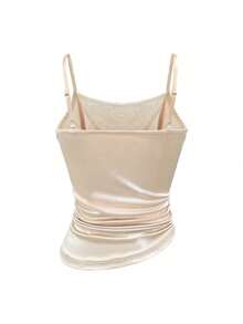 GlowEve Áo tank top nữ đa năng, kiểu dáng tối giản, cổ chữ U, dây đeo vai có thể điều chỉnh, ôm sát, vạt áo bất đối xứng, chất liệu satin bóng, mẫu mới về mùa hè 2026. - Rượu sâm banh - Xem 7