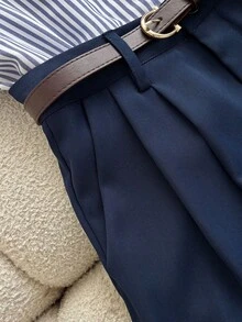 Franclia 女士条纹短袖衬衫和纯色短裤两件套，春夏款 - 彩色 - 查看 4