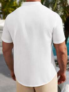 VENTUSAIL 男士纯色前开襟短袖休闲衬衫，短袖衬衫，男士纽扣衬衫，白色男士衬衫，男士优质衬衫 - 白色 - 查看 3