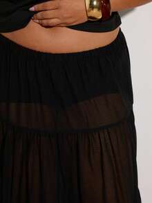 SHEIN BAE Plus Size Women Black Bandeau Top And Skirt 2 Pieces Sets,Summer Girlism Night Out Club Beach Outfit,Elegant Vacation Festival Party Clothes For Woman - Black - View 7