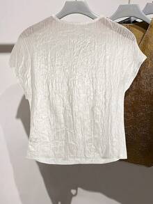 GlowEve Blouse décontractée ample à col V et manches courtes pour femmes, couleur unie - Blanc - Voir 2