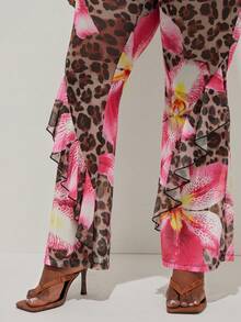 Radiana Damen Große Größen Frühling/Sommer Mode Sexy Urlaubs Serie Leoparden Muster & Lilien Blumen Design Rüschen Saum Transparente Elastische Mesh Weite Hose - Verschiedenfarbig - Übersicht 4