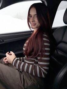 Abrilcols Women's Autumn And Winter Clothing Bottom Versatile Keluli Brown Striped Casual Round Neck Long Sleeve Slim T-Shirt,Fall Tops - Brown - View 4