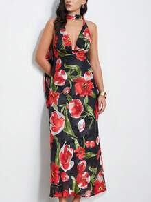 Aveloria Modichic New Style Scarf Neck Fitted Sleeveless Midi Dress - Black - View 4