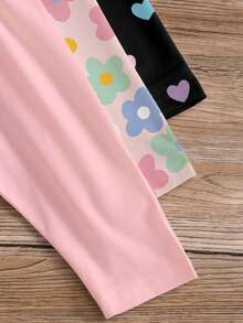 SHEIN 3pcs/Set Infant/Baby GirlCasual Heart, Floral, Solid Color Elastic Waist Leggings, Suitable For Spring, Summer, Autumn, Winter, 6M-3Y Baby Trousers Baby Girl Leggings Baby Girl Pants Sets Babygirl Pants - Multicolor - View 6