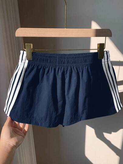 Comfortcana Plus Size Women's Summer Striped Contrast Color Casual Loose Shorts Women Shorts Summer Blue Shorts Women Navy Blue Shorts Track Shorts Striped Shorts