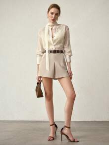 MOTF PREMIUM GUIPURE LACE PANEL DROP SHOULDER SEMI-SHEER TOP - Apricot - View 4