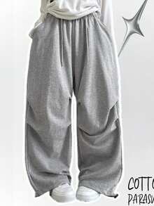 DAZY 女士美式宽松高腰直筒运动裤，休闲运动裤 - 灰色 - 查看 9