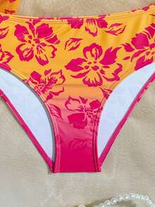 3pcs/Set Tropical Print Ruffled Tween Girl Swimwear Set - Multicolor - View 8