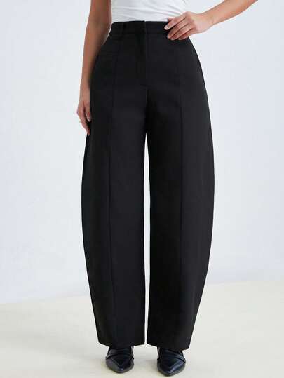 Aveloria Modichic Black High-Waisted Loose Flared Leg Trousers, Exquisite Tailoring Craftsmanship, Modern Minimalist Style, Suitable For Workplace, Business And Casual Daily Occasions