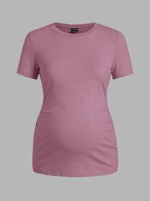 Modmama Maternity Casual Solid Color Short Sleeve Fitted T-Shirt, Summer - Multicolor - View 8