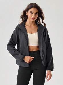 OutZeal Women's Outdoor Sports Hoodie, Black Waterproof Fitness Gym Jacket With Zipper Pockets - Black - View 12