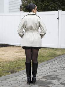 Melissa Matos Women's Fashionable & Elegant Double-Breasted Belted Trench Coat French Style Clothes Women Trench Coat Trench Coat Women In Fall/Winter,Cozy Fall And Winter Clothes For Women - Grey - View 2