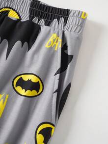 BATMAN X SHEIN Plus Size Men's Comfortable Bat Print Long Sleeve Top And Pants Pajama Set, Autumn - Black - View 7