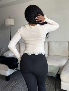 Women's Contrast Lace Button Down Cardigan,Long Sleeve Tops,Fall Women Clothes - Beige - View 2