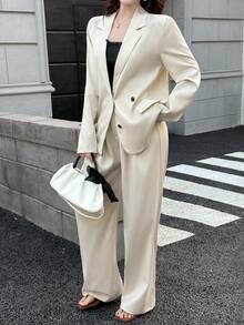 K-Vae Women's Loose Suit Set, Casual Draping Wide-Leg Pants Two Pieces Set, Gentle Elegant Commuting Outfit, Early Autumn - Apricot - View 5