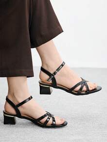 CUCCOO BIZCHIC Giày sandal nữ mũi tròn hở mũi, kiểu dáng thanh lịch Pháp, quai ngang dày, gót cao, thích hợp phối cùng váy vào mùa hè và ngày Valentine. - màu đen - Xem 5