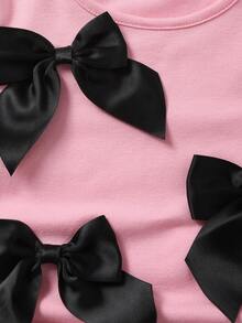 2pcs/Set Young Girl Cute Bow Decor Pink T-Shirt And Black Flared Pants Set Young Girl Outfit Sets Young Girl Outfits Sets Pants Tween Girls Clothing Bow Outfit Kid Girl Clothes Set Children Fashion Girlset Suitable For Daily Wear, Spring & Summer Outfits Suitable For Summer, Street Style, Casual Campus Sports, Outdoor Picnic, Street Photography, Home Girls Flared Pants Sets Young Girls Outfit Sets Girls 2 Piece Trouser Set - Pink - View 8