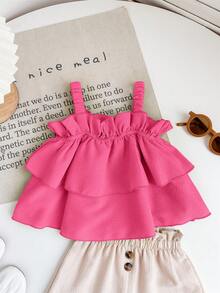 女宝宝可爱夏季度假荷叶边吊带上衣和短裤套装 - 彩色 - 查看 6