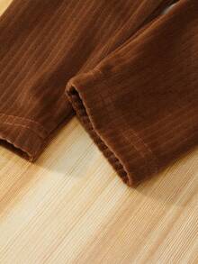 SHEIN Playful Pals 3件套女婴百搭休闲纯色弹力打底裤/长裤/紧身裤/婴儿裤套装，针织灯芯绒女婴打底裤，适合春、夏、秋、冬四季穿着 - 彩色 - 查看 4