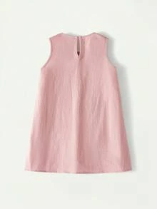 Maija Kids 一件女童休闲优雅刺绣宽松无袖连衣裙，适合日常穿着、返校、郊游、聚会、节日、派对、春夏季节穿着。 - 粉色 - 查看 3