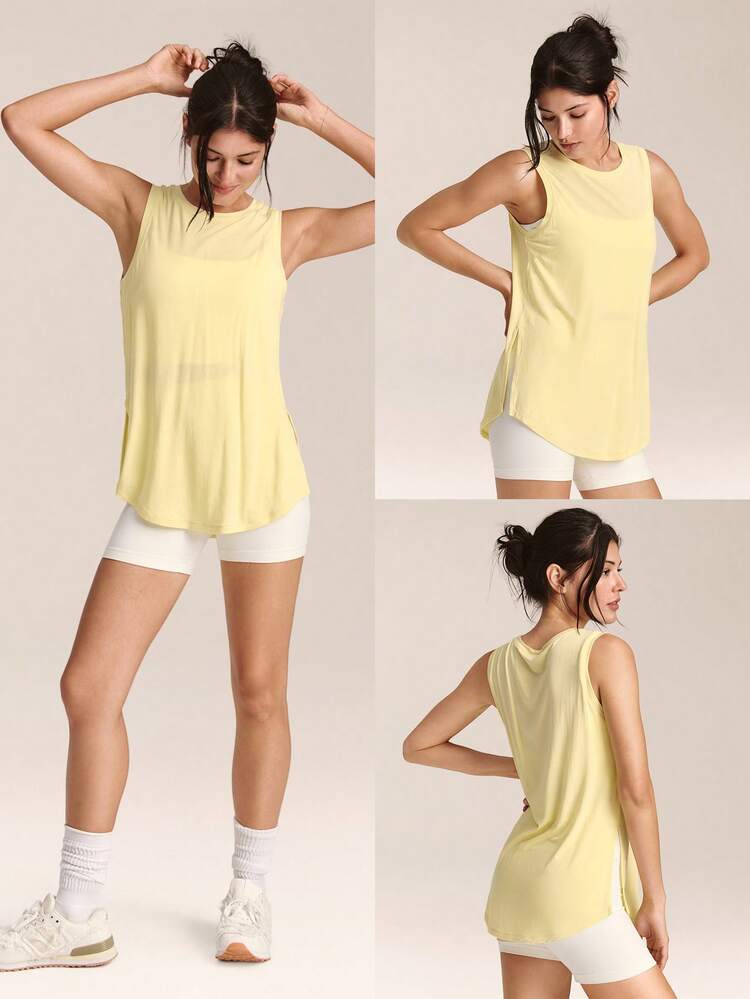 TENCEL™ Modal Smooth Sailing Lightweight Silky Smooth Hip Length Side Slit Sleeveless Active Tank Low Impact Yoga Pilates Studio Gym Daily Casual Wear