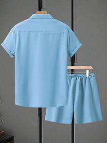 Manfinity RSRT Men's Casual Vacation Short Sleeve Shirt Set - Baby Blue - View 2