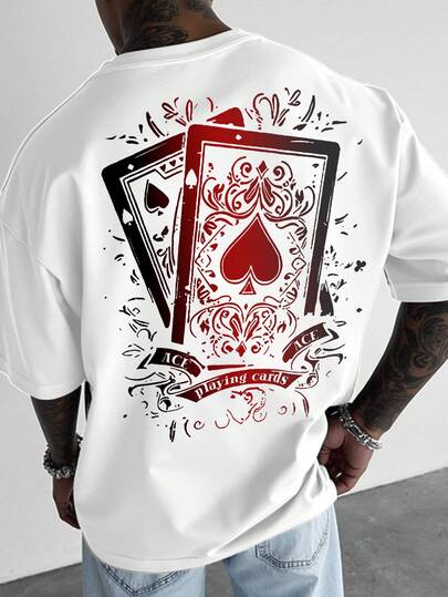 Manfinity LEGND 男士字母扑克牌印花圆领短袖T恤