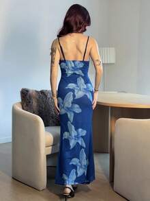 Abrilcols Váy ôm in hoa cho nữ - Màu xanh hải quân - Xem 2