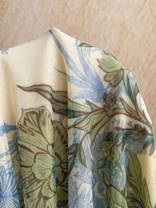 Soleia 女士彩色复古印花垂褶领口层叠荷叶边下摆连衣裙，度假风 - 彩色 - 查看 6