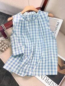 GlowEve Women's Elegant Sleeveless Plaid Shirt ,Petite Women - Multicolor - View 3