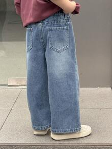 Young Boy Elastic Waist Pockets Wide Leg Loose Casual Versatile Jeans - Blue - View 6