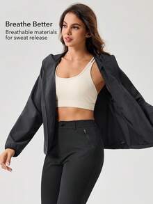 OutZeal Women's Outdoor Sports Hoodie, Black Waterproof Fitness Gym Jacket With Zipper Pockets - Black - View 4