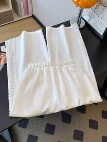 Franclia Romantic Vacation Outdoor Daily Wear Versatile Casual Elegant Classic Fashionable Casual Vacation Style Fashionable Charming Urban Business Office Commute Valentine's Day Date Party Beach Loose Tie Waist Ruffle Splice Women Long Pants - White - View 2