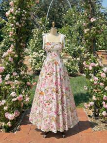 SHEIN MOD 女士蝴蝶结吊带印花长裙 - 彩色 - 查看 2