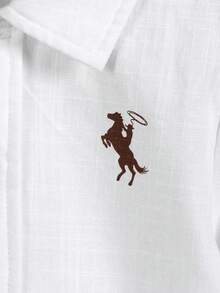 1pc Toddler Boys' Gentleman Style White Textured Long Sleeve Button-Up Shirt, Woven Cotton Bamboo Fiber Textured Fabric, Classic Collar Design, 5 White Buttons On Front, Left Chest Embroidered Polo Player Logo, Suitable For Casual, Holiday, Outing, Can Be Paired With Suit Jacket And Trousers - White - View 8