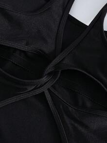 Swim SPRTY 女士夏季运动冲浪服，黑色流线型露背交叉镂空修身无袖短款泳衣，露背连体泳衣，适合海滩穿着 - 黑色 - 查看 5