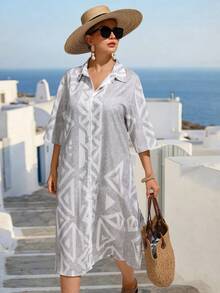 Linhara CURVE 大码女式开衫连衣裙，适合度假和通勤，女士夏季连衣裙，女士连衣裙，女士假日连衣裙 - 白色 - 查看 7