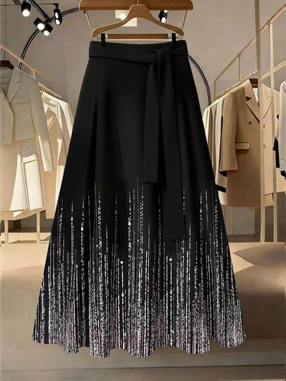 GlowEve CURVE Plus Size Geometric Print Casual Versatile A-Line Skirt