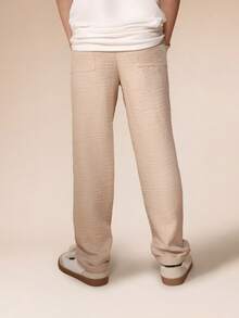 SUMWON Boys Linen Feel Pull On Elastic Waist Casual Summer Pants Beige Natural Fabric Comfortable Lightweight Drawstring Pants Daily Wear - Khaki - View 2