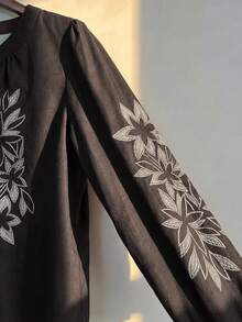 Franclia French-Style Elegant Blouse For Women, Early Autumn 2026 New Style, Retro Design, Heavy-Duty Faux Embroidery, Brown Color, Versatile Everyday Vacation Blouse, Women's Vacation Wear, Elegant Women's Top, Women's Casual Top, Brown Shirt. - Brown - View 4