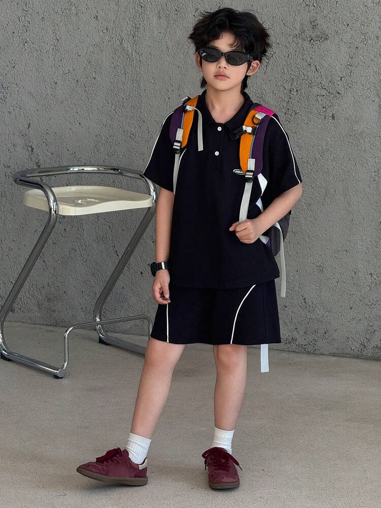 Tween Boy Contrast Trim Short Sleeve T-Shirt And Shorts Casual Set