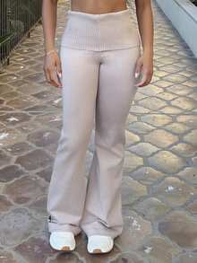 Tyla Gomez Minimalist Commuter & Homewear Apricot High Waist Skinny Flared Women's Knit Pants, Fall And Winter, Casual, Camel - Khaki - View 5